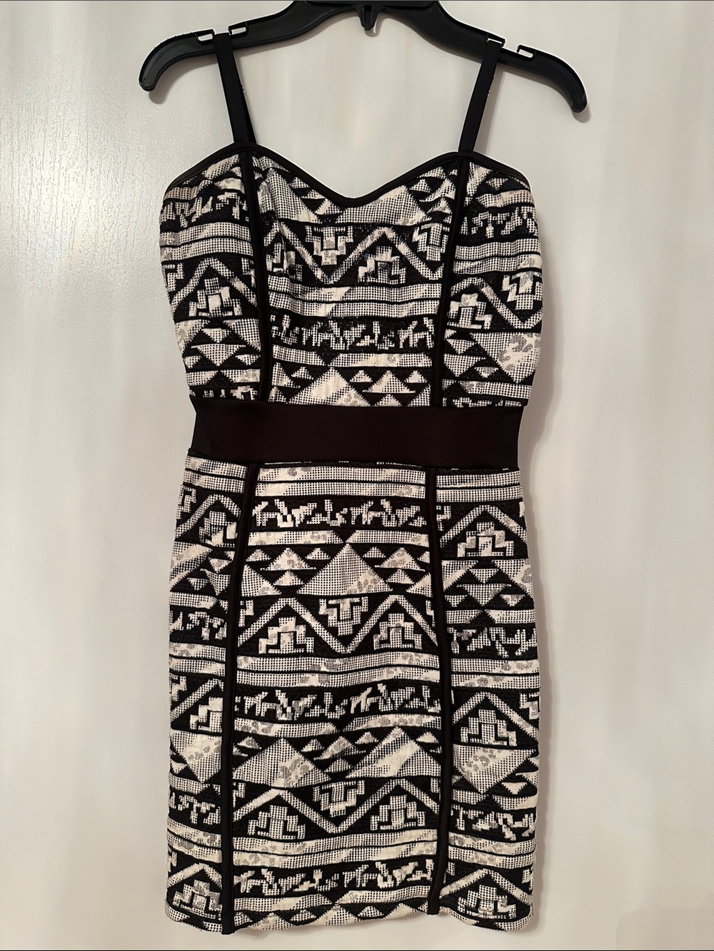 Black and White Strapless Geometric Mini Dress